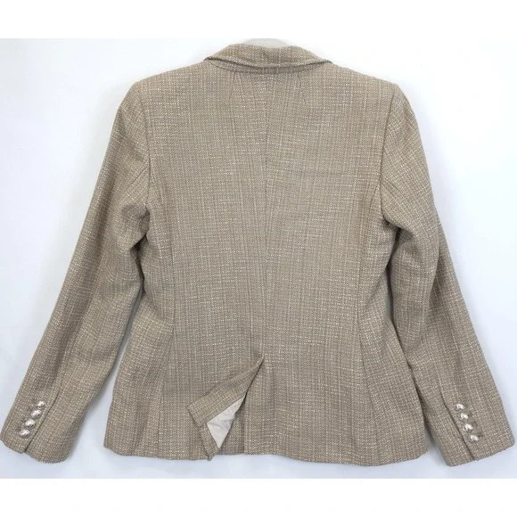 Tommy Hilfiger Blazer Womens 10 Beige Textured Metallic Two Button Lined Jacket - Picture 2 of 14